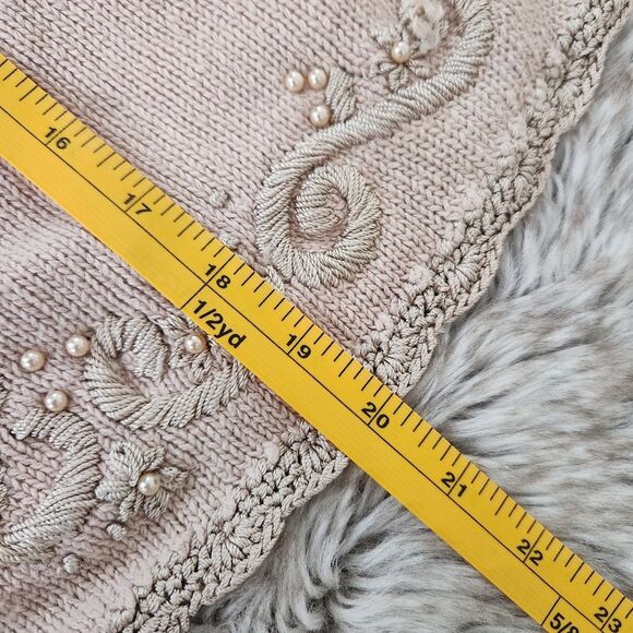 Kimberly Hope Vintage Knit, Embroidered, and Beaded Cardigan Sweater Beige Med - Picture 9 of 10